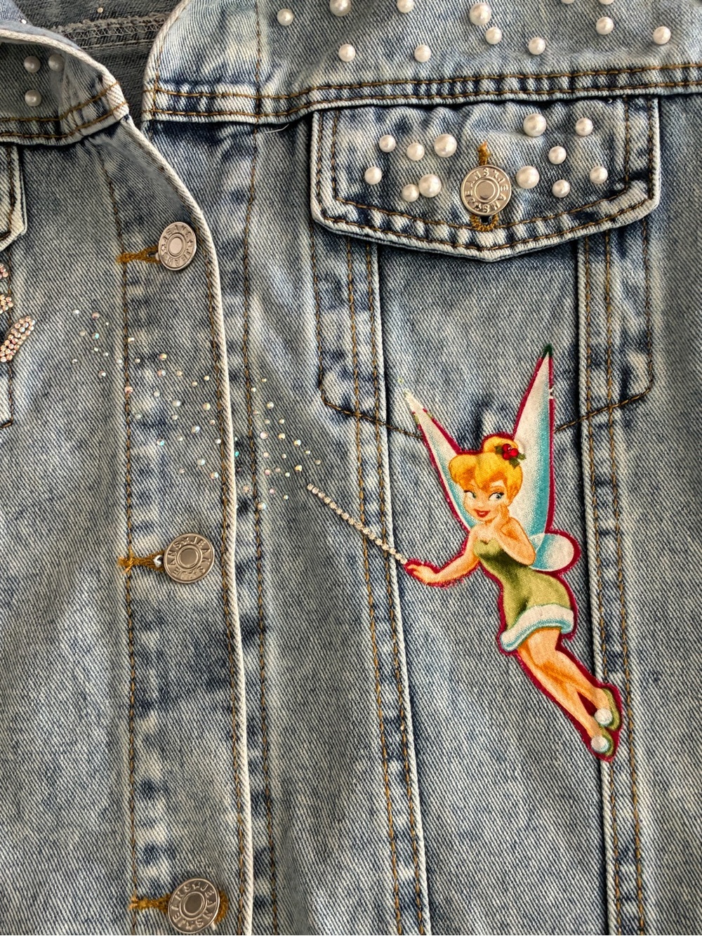 Disney Upcycled Peter Pan and Tinkerbell Neverland Denim Vest - Size XL - Picture 4 of 16